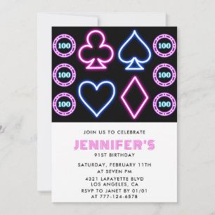 Pink Casino theme Gambling Poker 91st birthday Invitation