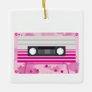 Pink Cassette Tape with Pink Watercolor Splashes Ceramic Ornament
