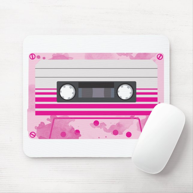 Pink Cassette Tape with Pink Watercolor Splashes Mouse Pad (With Mouse)