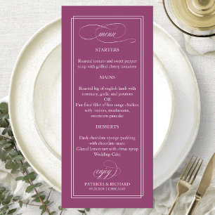 Pink Cassis Simple Elegant 4x9 Wedding Menu