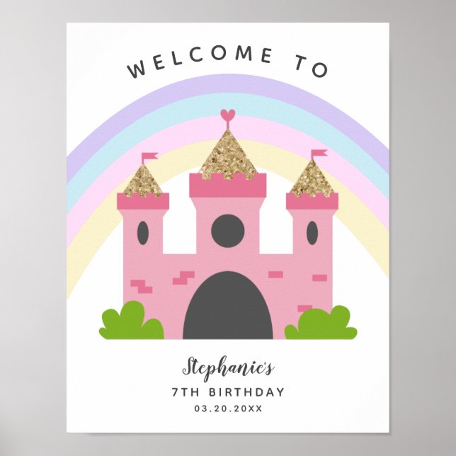 Pink Castle Princess Affiche de bienvenue d'annive (Devant)