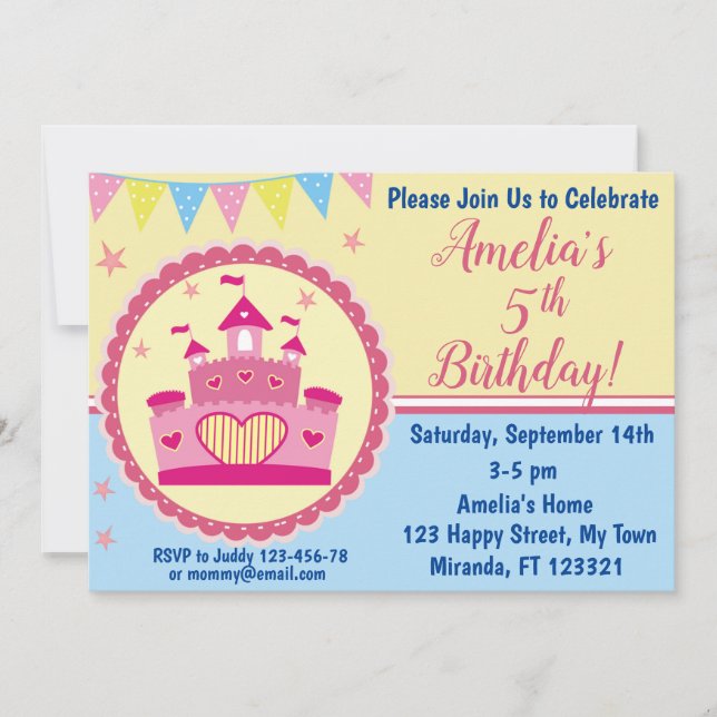 Pink Castle Princess Birthday invitation (Front)