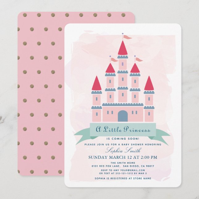Pink Castle Princess Girl Baby Shower Invitation (Front/Back)