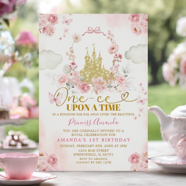 Pink Castle Princess One-ce Upon A Time Birthday Invitation (Creator Uploaded)
