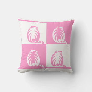 pink CAT and white chequered board  pattern Throw Pillow