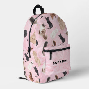 Pink Cat Backpack with Realistic Feline Breeds