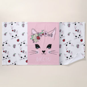 Pink Cat Beach Towel