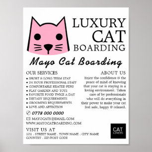 Pink Cat, Cat Boarding, Cattery Advertising Poster