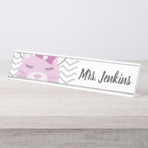 Pink Cat Elementary Teachers Desk Name Plate