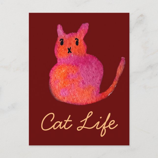 Pink cat funky cute kitty postcard (Front)