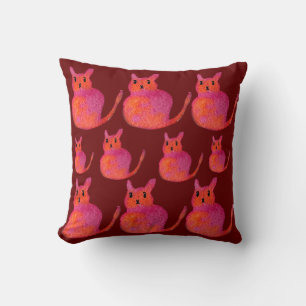 Pink cat funky cute kitty throw pillow