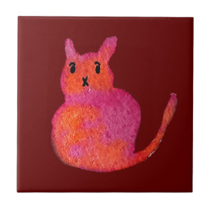 Pink cat funky cute kitty tile