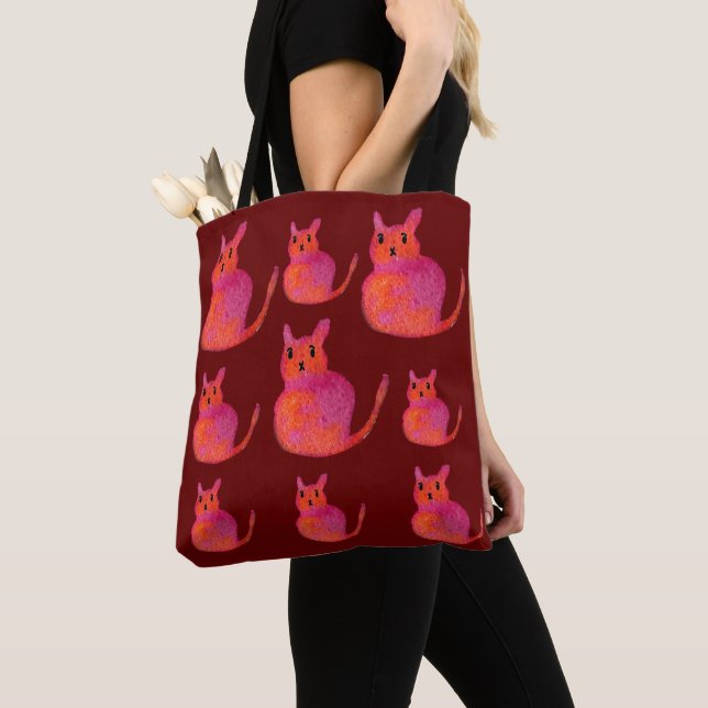 Pink cat funky cute kitty tote bag (Close Up)