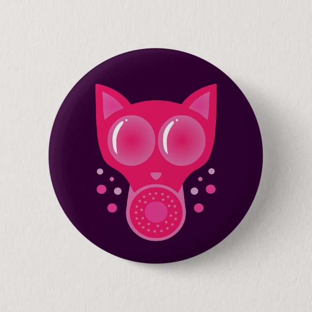 Pink Cat Gas Mask 2 Inch Round Button (Front)