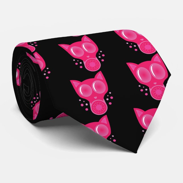 Pink Cat Gas Mask Tie (Rolled)