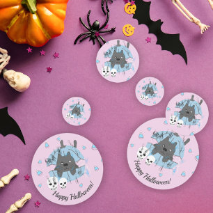 Pink Cat in Pumpkin Skull Candy Corn Halloween Confetti