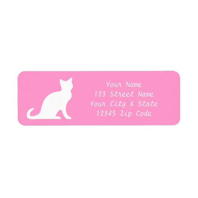 Pink cat labels with elegant return address text (Front)