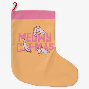 Pink Cat Meowy Christmas Lights Stocking