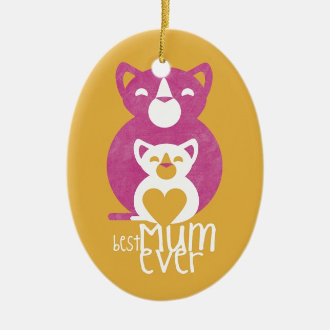 Pink cat mom ceramic ornament (Front)
