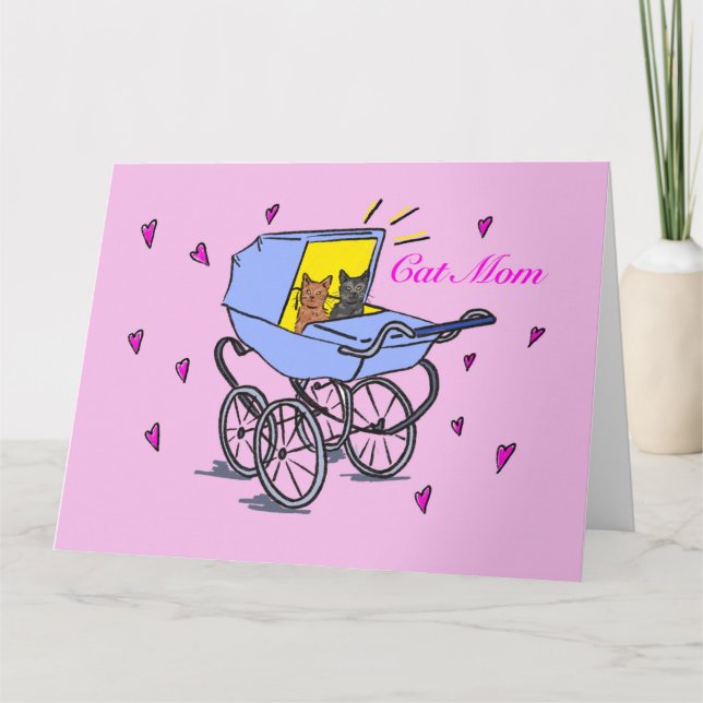 Pink Cat Mom Folded Greeting Card (Front)
