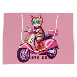 Pink cat on motor gift idea large gift bag