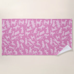 Pink Cat Pattern Beach Towel