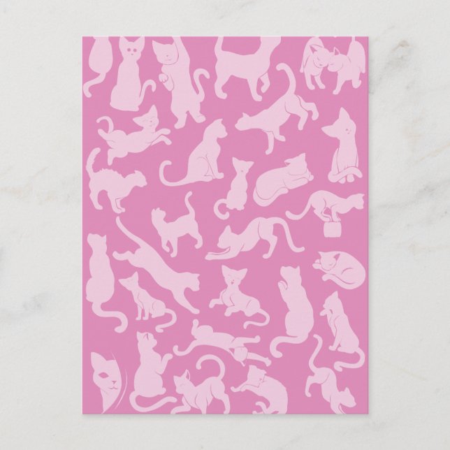 Pink Cat Pattern Postcard (Front)