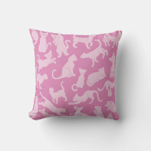 Pink Cat Pattern Throw Pillow