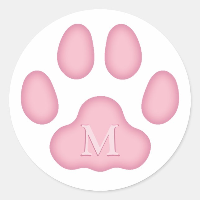 Pink Cat Paw Print Personalized Pet Monogram Classic Round Sticker (Front)