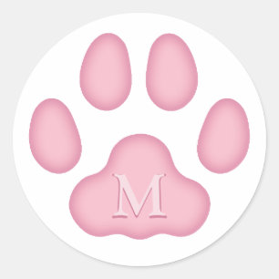 Pink Cat Paw Print Personalized Pet Monogram Classic Round Sticker