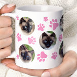 Pink Cat Pawprint 8 Photo Collage Coffee Mug<br><div class="desc">Showcase your favourite feline friend with this personalized Pink cat paw 8-photo collage mug. This charming mug features a Pink cat paw print design and space for eight cherished photos. Perfect for cat lovers, this mug makes a thoughtful gift for birthdays, holidays, or just because. Sip your morning coffee or...</div>