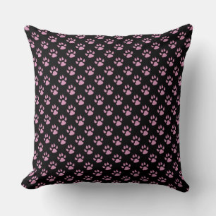 Pink Cat Paws Pattern Throw Pillow