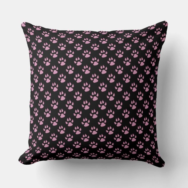 Pink Cat Paws Pattern Throw Pillow (Front)