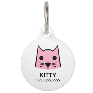 Pink Cat, Personalized Pet Details & QR Code Pet Tag