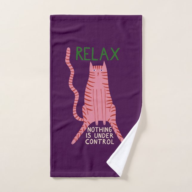 Pink Cat Relax Nothing Is Under Control  Hand Towel (Hand Towel)