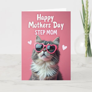 Pink Cat Step Mom Mothers Day Card