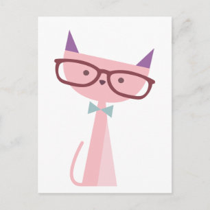 Pink Cat  wearing Glasses Postcard