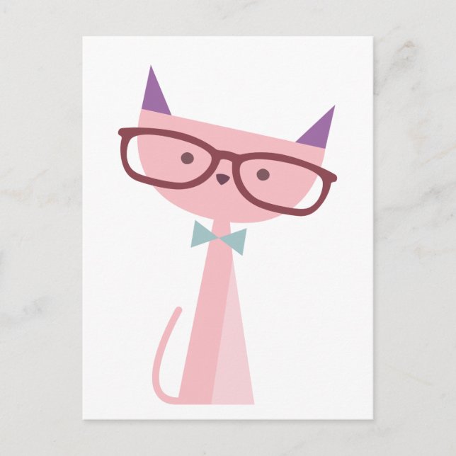 Pink Cat  wearing Glasses Postcard (Front)