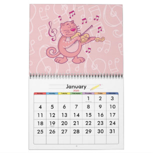 Pink Cat with Violin Calendar