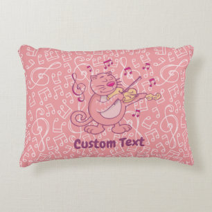 Pink Cat with Violin Decorative Pillow