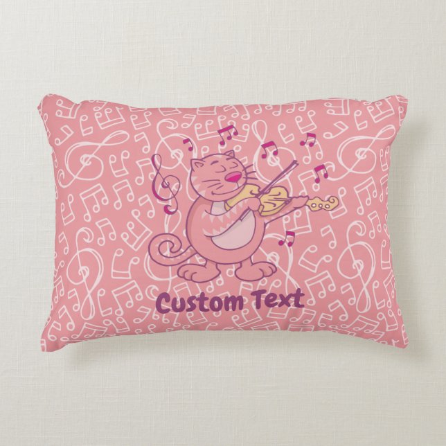 Pink Cat with Violin Decorative Pillow (Front)