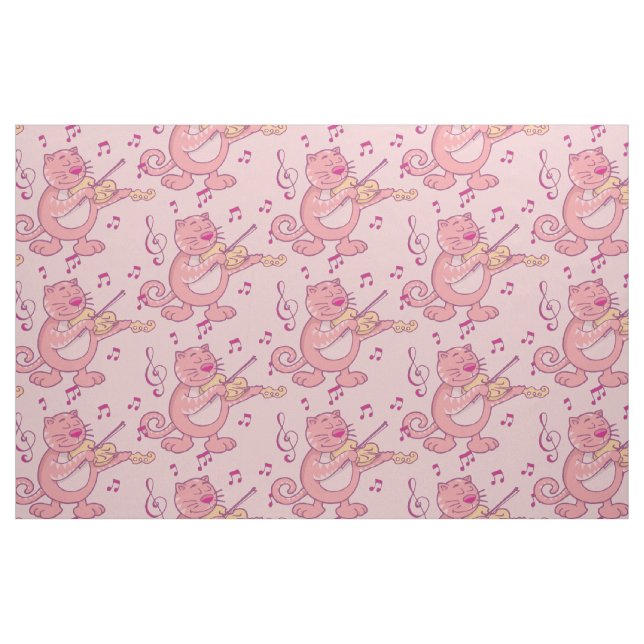 Pink Cat with Violin Fabric (Fat Quarter)