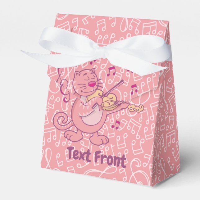Pink Cat with Violin Favour Box (Front Side)