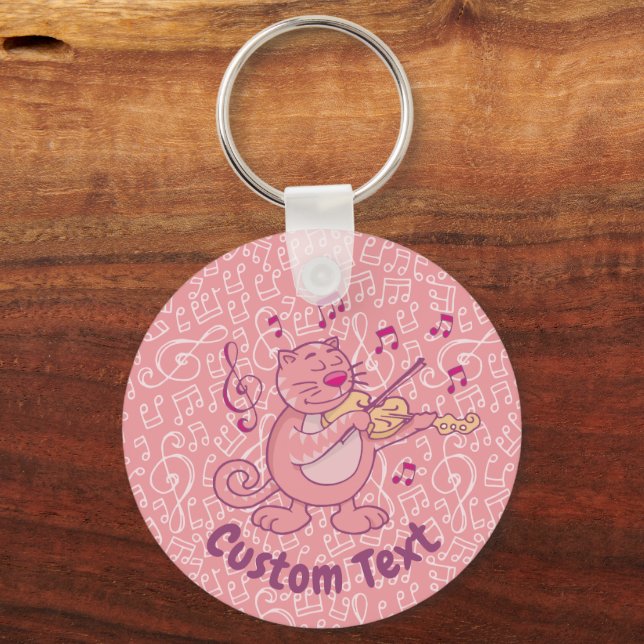 Pink Cat with Violin Keychain (Front)