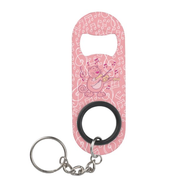 Pink Cat with Violin Keychain Bottle Opener (Front)