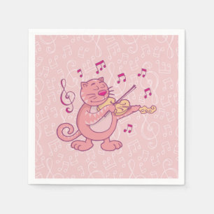 Pink Cat with Violin Napkin