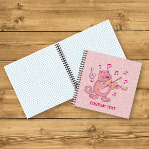 Pink Cat with Violin Notebook