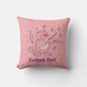 Pink Cat with Violin Throw Pillow