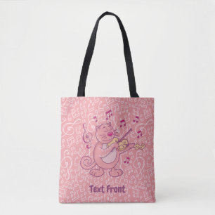 Pink Cat with Violin Tote Bag