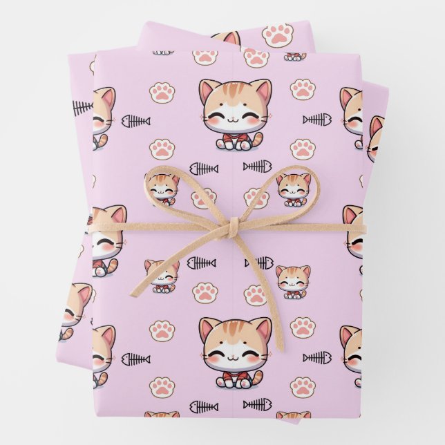Pink Cat Wrapping Paper (In situ)